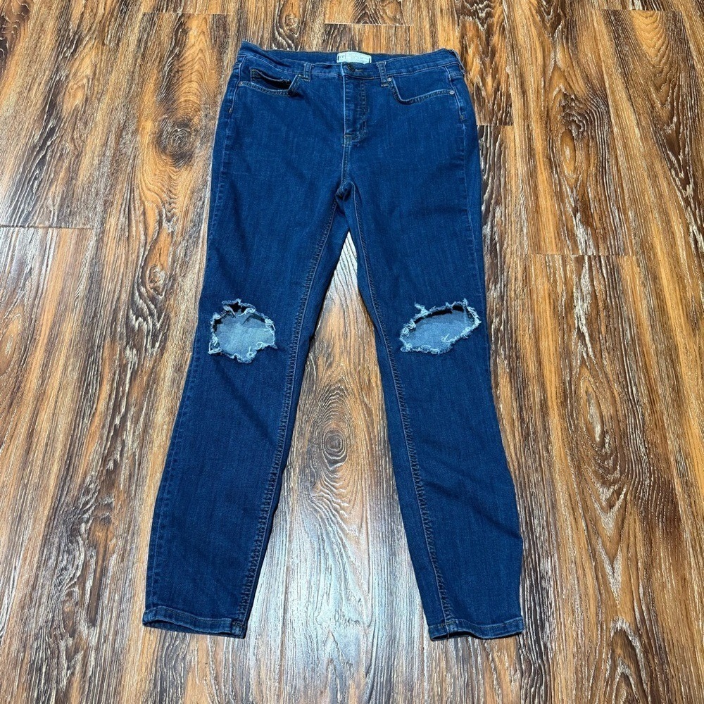 Free People Women Dark Wash Skinny Distressed Knee Jeans Size 30 OB583769
